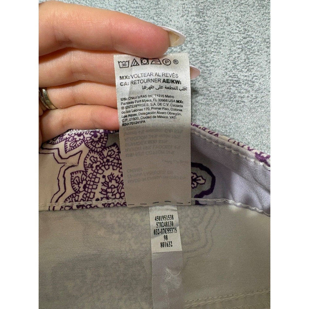 Chicos Womens Size US 10R Chico Size 1.5R White Purple Paisley Pants Jeggings - Picture 7 of 8